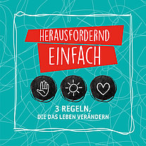 Cover des quadratischen Heftchen. Auf dem Titelbild sind in einem schwarzen Kreis jeweils eine Hand, eine Sonne und ein Herz skizziert. Sie symbolisieren Wesleys 3 Regeln: Nichts Böses tun – Gutes tun – in der Liebe Gottes bleiben.