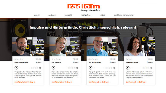Knappe und pointierte Radioandachten, kurze Gottesdienste mit Tiefgang sowie Kommentare und Beiträge aus der Welt von Kirche und Gesellschaft. Das und noch viel mehr bietet der Internetauftritt von »radio m«. 