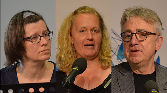 Maren Herrendörfer (Mitte, Verkündigung), Christine Guse (Musik) und Gabriel Straka (Gedächtnisworte) gestalteten die Gedächtnisfeier während der Norddeutschen Jährlichen Konferenz.