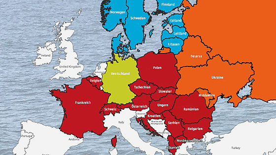 Die Methodisten der Ukraine und Moldawiens wollen zum Bischofsgebiet Nordeuropa (blau eingefärbt) wechseln. Bulgariens und Rumäniens Methodisten wollen die EmK ganz verlassen.