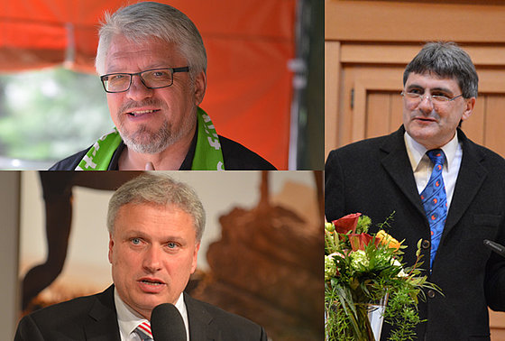 Die Interimsleitung des »Gemeinschaftsbunds der EmK« : Superintendent Stefan Kraft (oben links), Pastor Andreas Kraft, Pastor Steffen Klug (rechts)