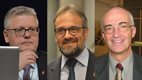 Von links: Christian Alsted, Bischof für den Sprengel Nordeuropa und Baltikum innerhalb der ZK Nordeuropa und Eurasien; Harald Rückert, Bischof für die ZK Deutschland; Dr. Patrick Streiff, Bischof für die ZK Mittel- und Südeuropa mit Nordafrika.