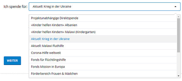 Screenshot des Digitalen Spendentools der EmK-Weltmission