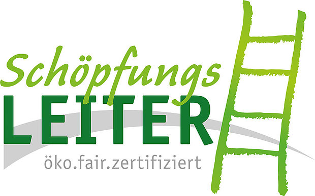 Logo der Schöpfungsleiter. Schriftzug in grün mit einer ebenfalls grünen Leiter.