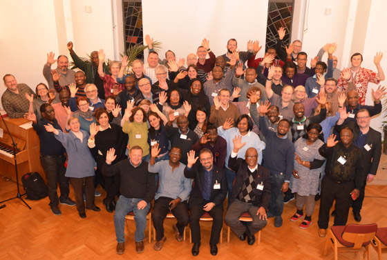 Teilnehmer der Tagung für Verantwortliche von Int. und Migrantengemeinden methodistischer Kirchen aus Europa. U.a. George Miller (Deutschland), Bischof Nathan Samwini (Ghana), Bischof Harald Rückert (Deutschland), Bischof W. Earl Bledsoe (USA)