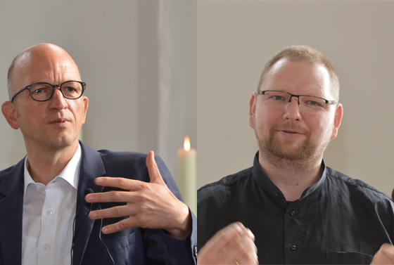 Friedensforschung und biblische Impulse – Konflikte geben viel Stoff zum Nachdenken. Die Referenten: Professor Dr. Thorsten Bonacker (links) und Pastor Mitja Fritsch.