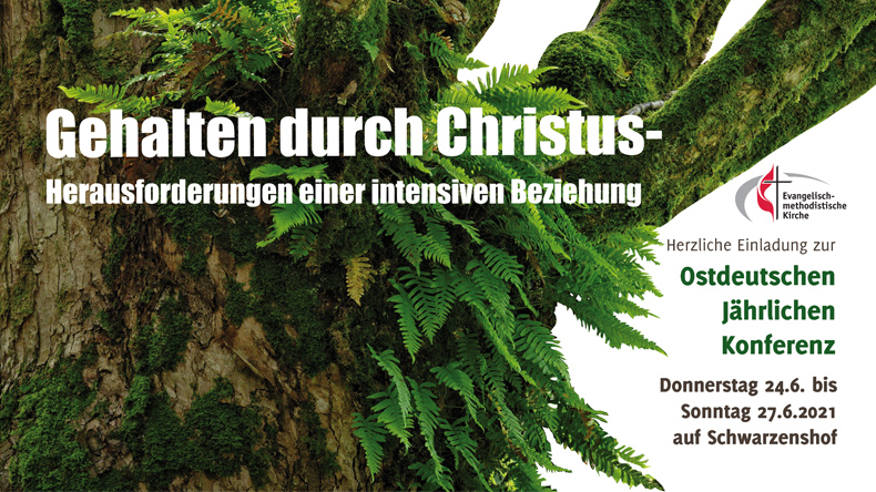 Ein kräftig gewachsener Baum ist zentrales Motiv des Veranstaltungsplakats für die Tagung der Ostdeutschen Jährlichen Konferenz.
