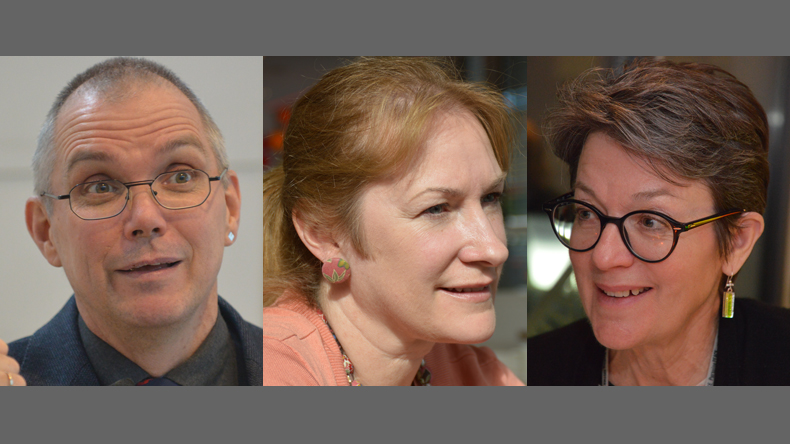Das Ökumene-Team des EmK-Bischofsrats (v.l.n.r.): Dr. David N. Field (neuer Referent), Pastorin Dr. Jean Hawxhurst (Referentin), Bischöfin Sally Dyck (Leitung).